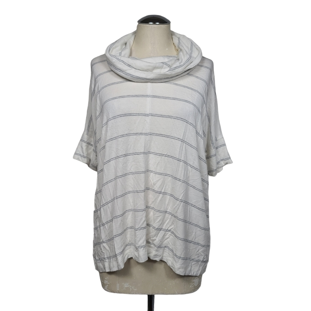 Lou & Grey White Gray Stripes Cowl Neck Short Sleeve Top M